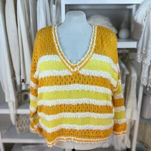 Davi & Dani sz. XL Orange and yellow w white sweater deep v neck #4206
